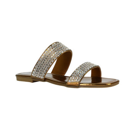 Metallic Gold - Front - XY London Womens-Ladies Lucy Cork Metallic Slip-on Sliders