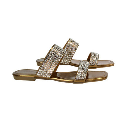 Metallic Gold - Side - XY London Womens-Ladies Lucy Cork Metallic Slip-on Sliders