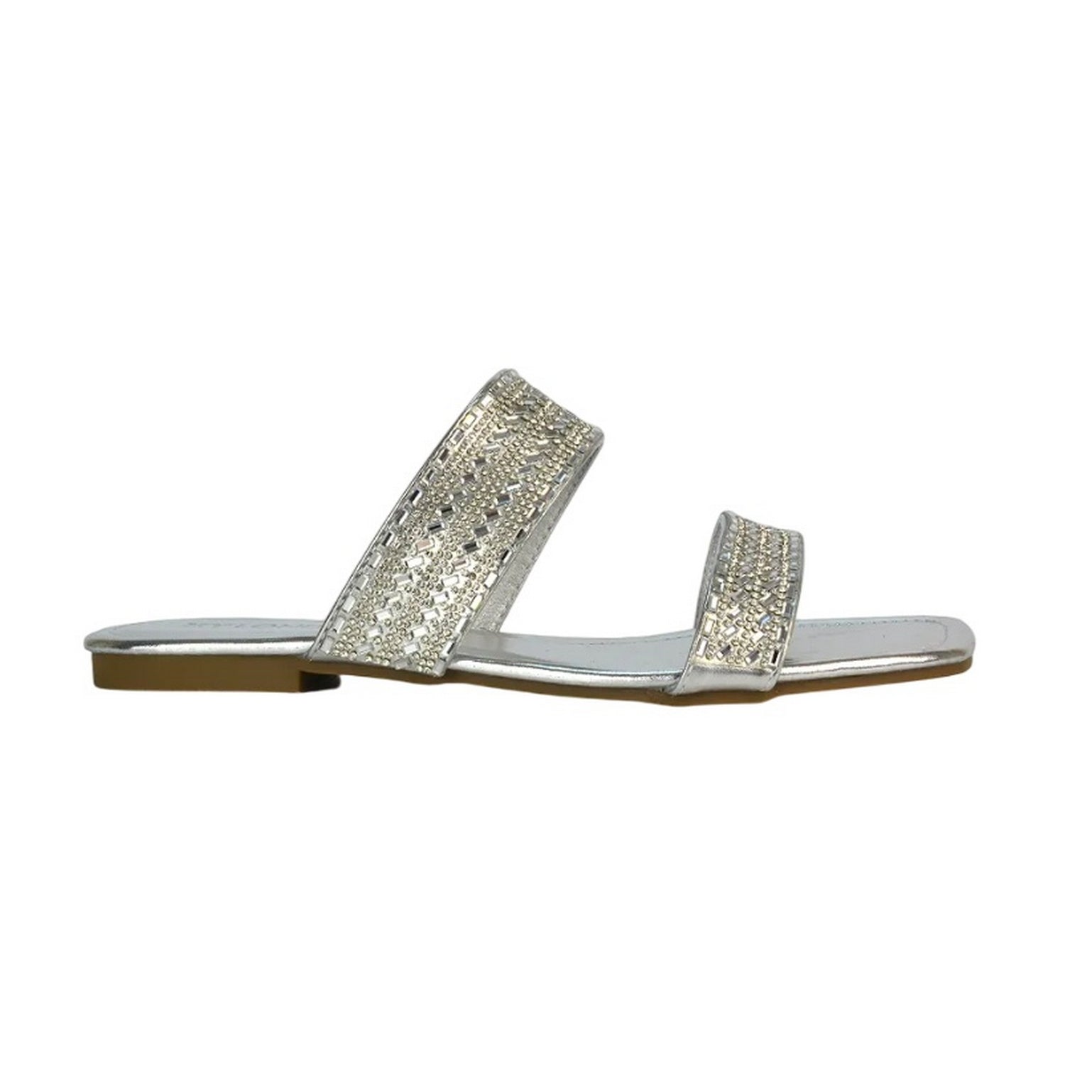 Metallic Silver - Back - XY London Womens-Ladies Lucy Cork Metallic Slip-on Sliders