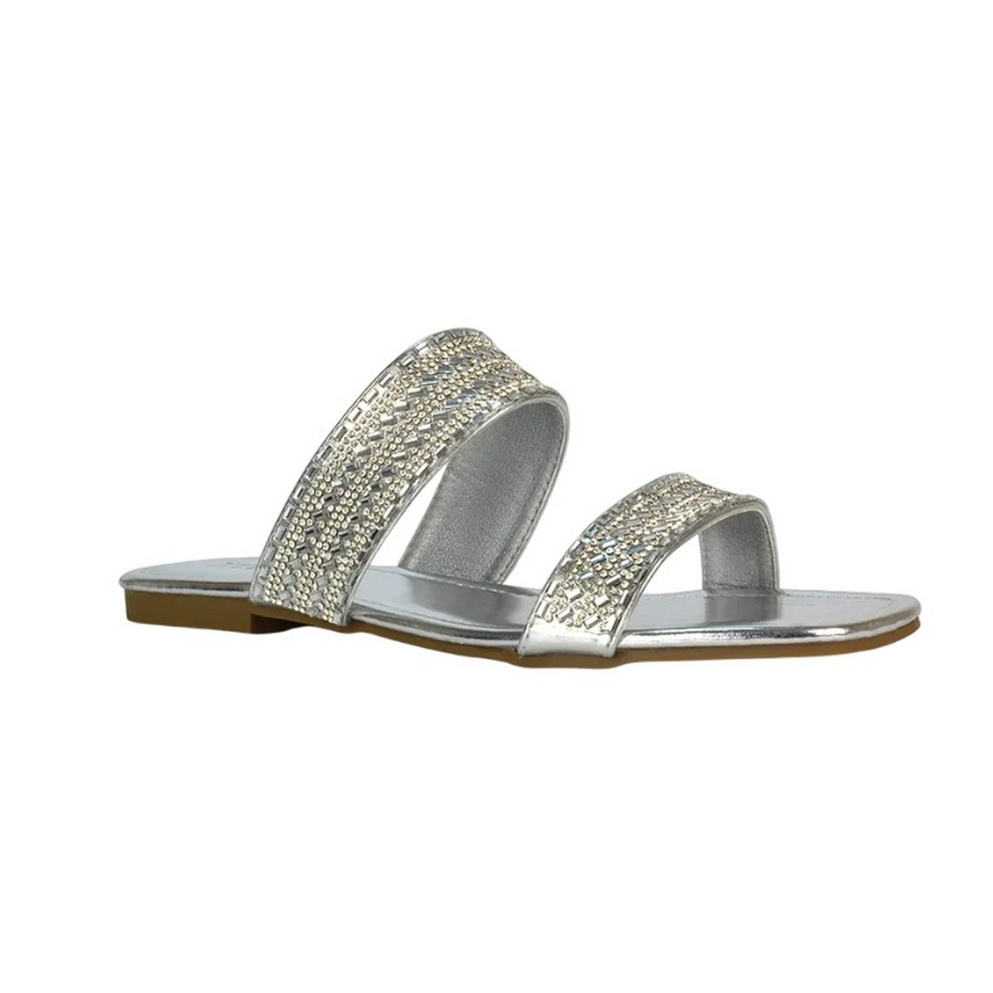 Metallic Silver - Front - XY London Womens-Ladies Lucy Cork Metallic Slip-on Sliders