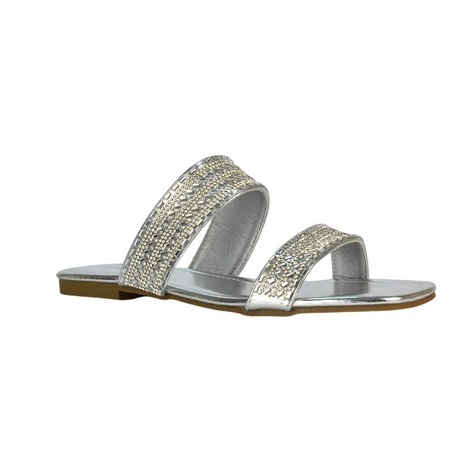 Metallic Silver - Front - XY London Womens-Ladies Lucy Cork Metallic Slip-on Sliders