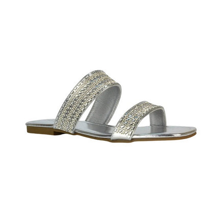 Metallic Silver - Front - XY London Womens-Ladies Lucy Cork Metallic Slip-on Sliders