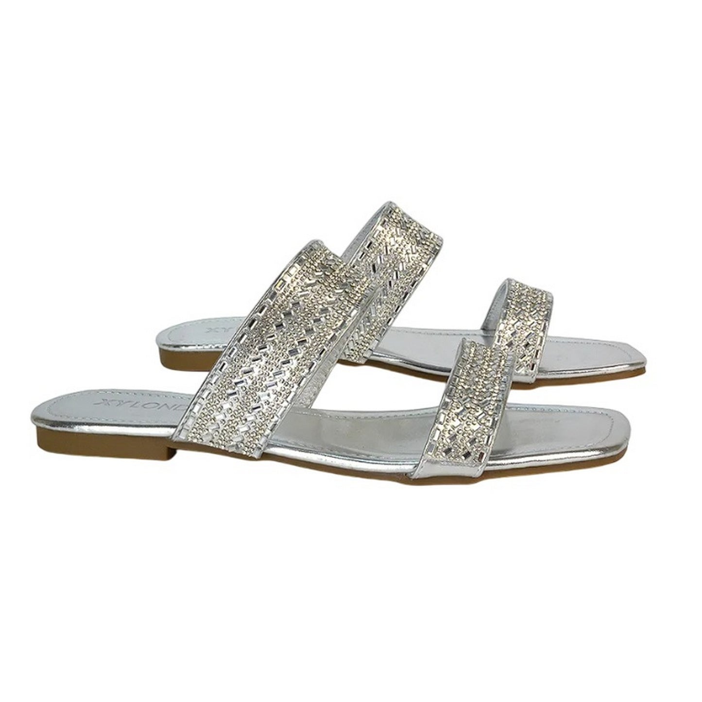 Metallic Silver - Side - XY London Womens-Ladies Lucy Cork Metallic Slip-on Sliders