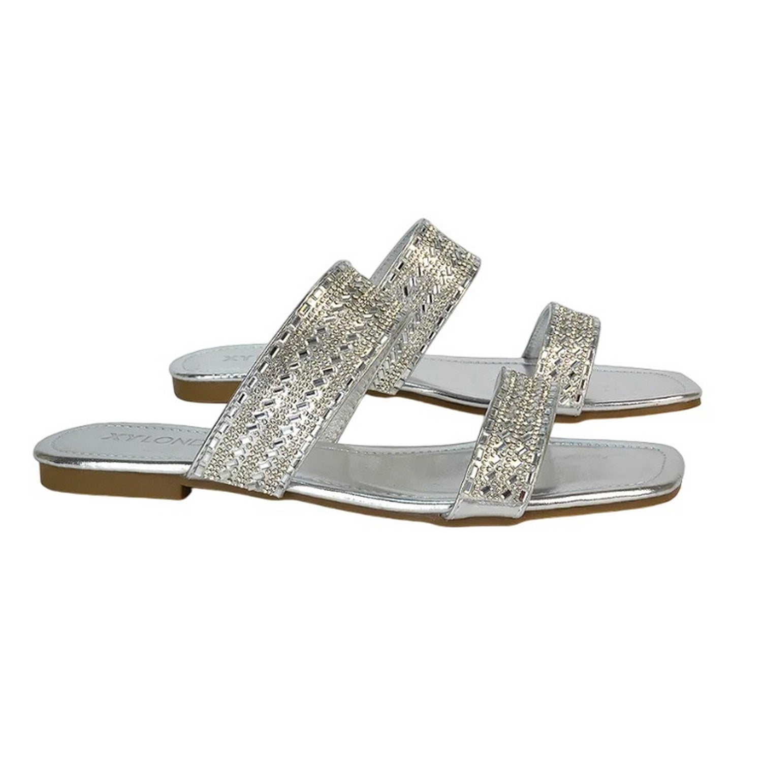 Metallic Silver - Side - XY London Womens-Ladies Lucy Cork Metallic Slip-on Sliders