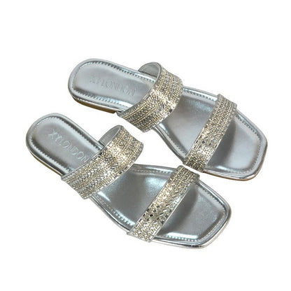Metallic Silver - Pack Shot - XY London Womens-Ladies Lucy Cork Metallic Slip-on Sliders