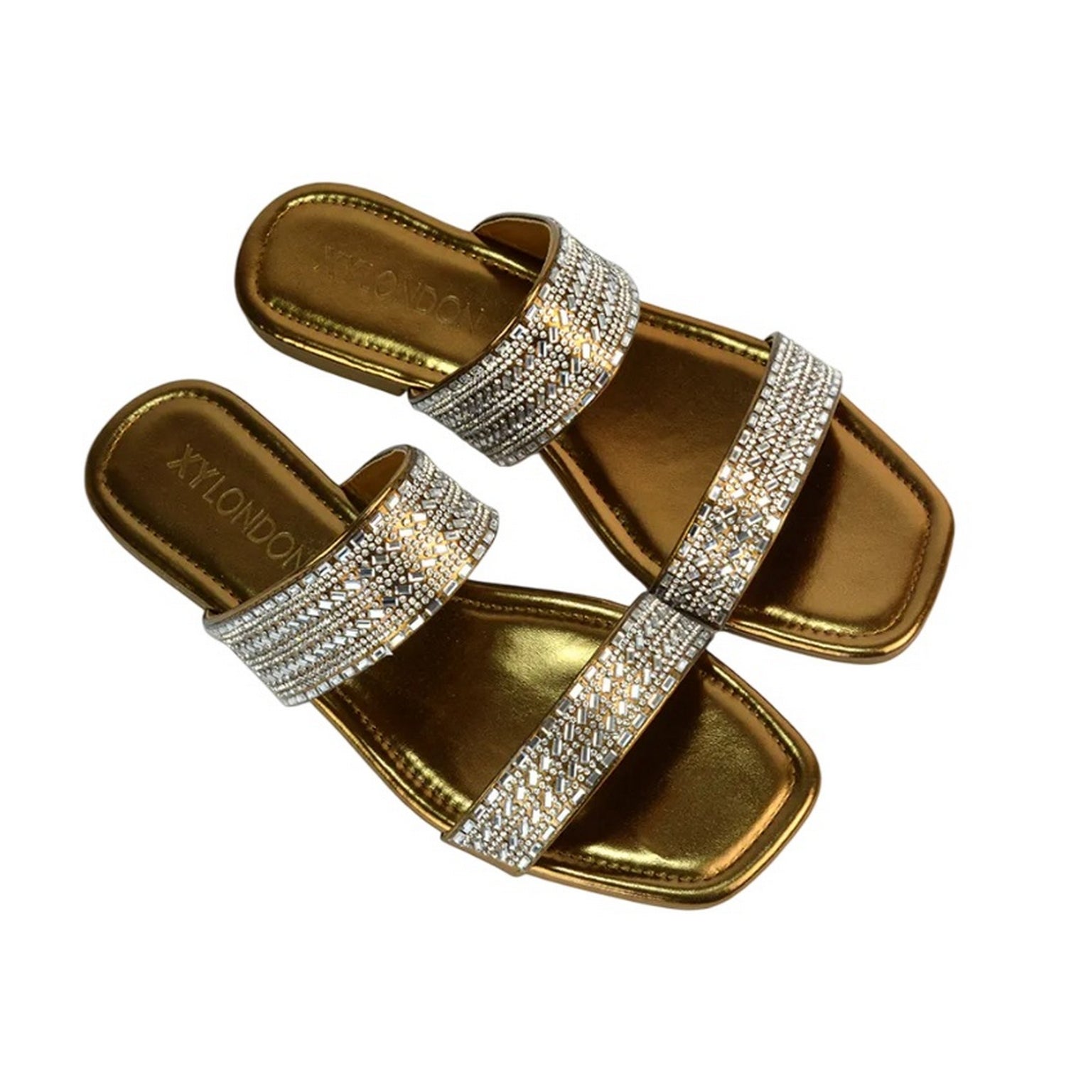 Metallic Gold - Pack Shot - XY London Womens-Ladies Lucy Cork Metallic Slip-on Sliders
