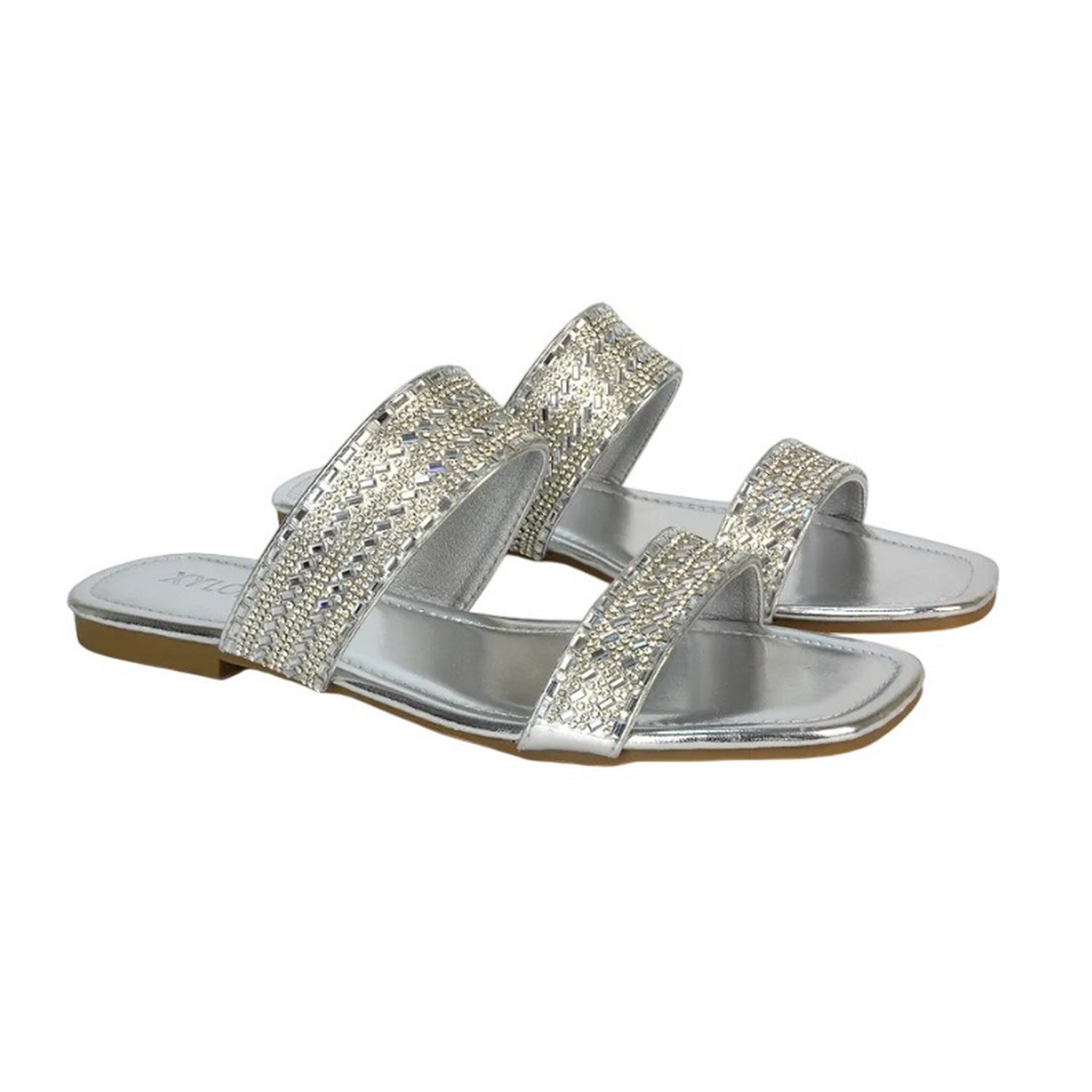 Metallic Silver - Lifestyle - XY London Womens-Ladies Lucy Cork Metallic Slip-on Sliders