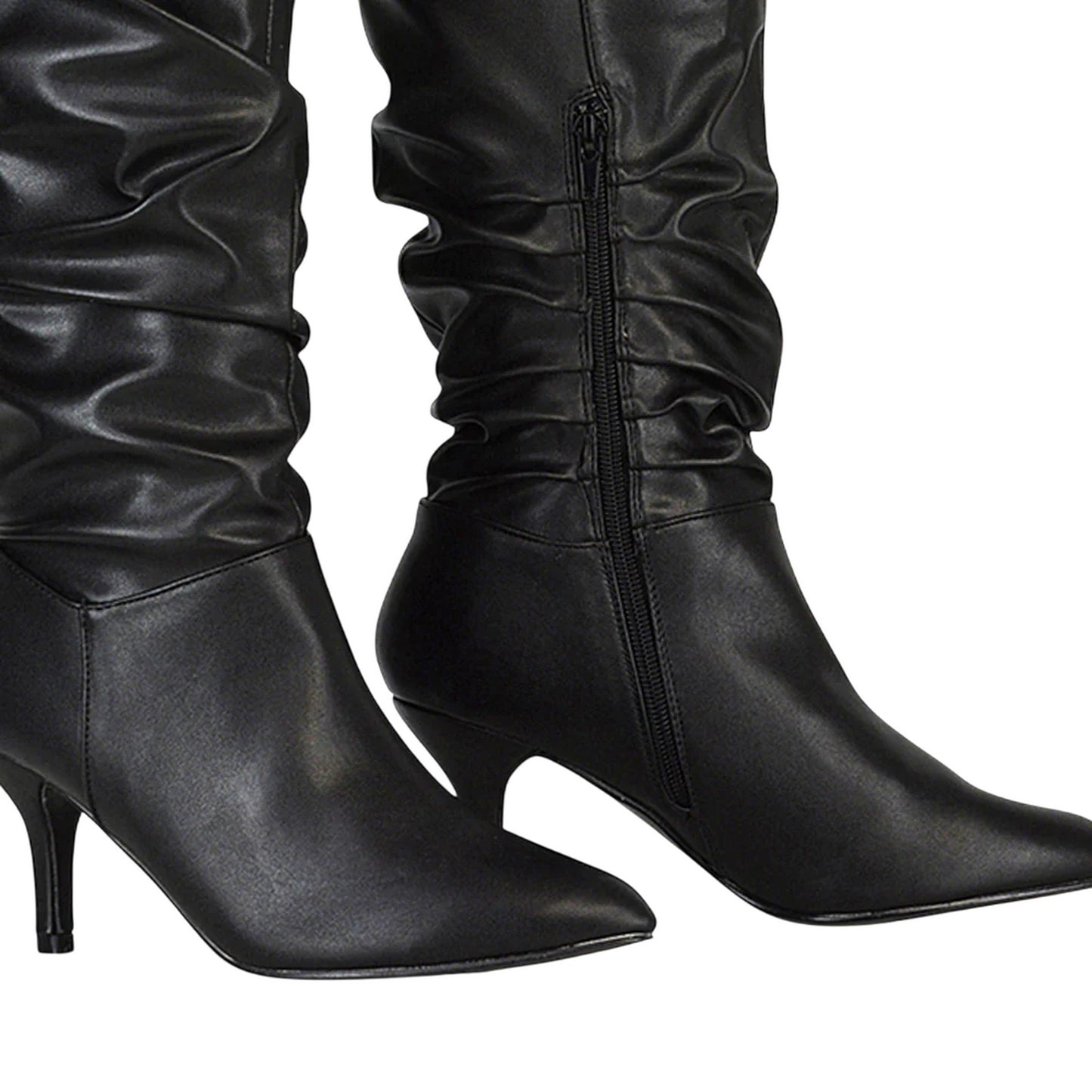 Black - Pack Shot - XY London Womens-Ladies Sian Ruched Mid Stiletto Knee-High Boots