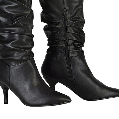 Black - Pack Shot - XY London Womens-Ladies Sian Ruched Mid Stiletto Knee-High Boots