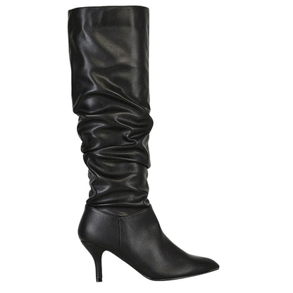 Black - Side - XY London Womens-Ladies Sian Ruched Mid Stiletto Knee-High Boots