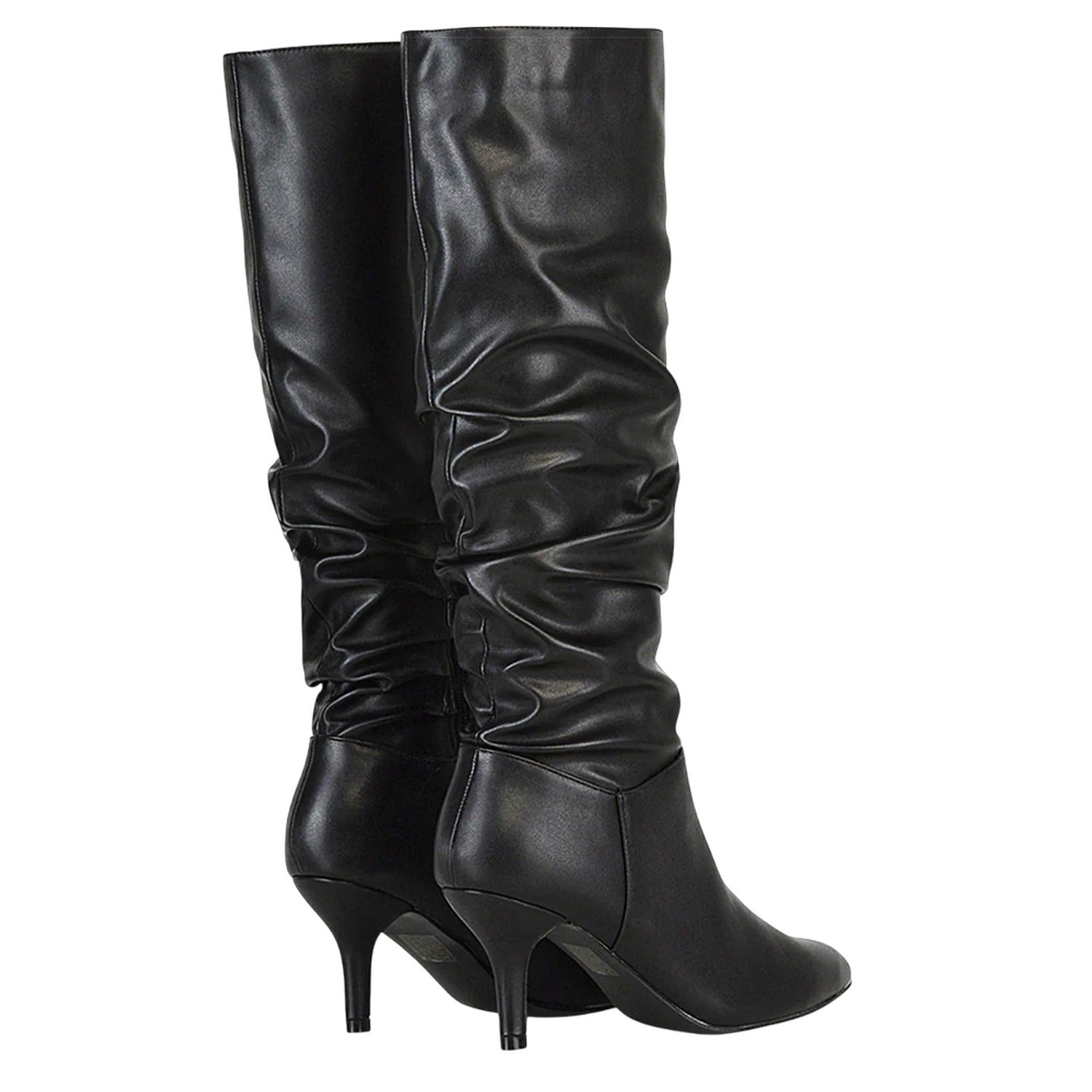 Black - Back - XY London Womens-Ladies Sian Ruched Mid Stiletto Knee-High Boots