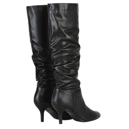 Black - Back - XY London Womens-Ladies Sian Ruched Mid Stiletto Knee-High Boots