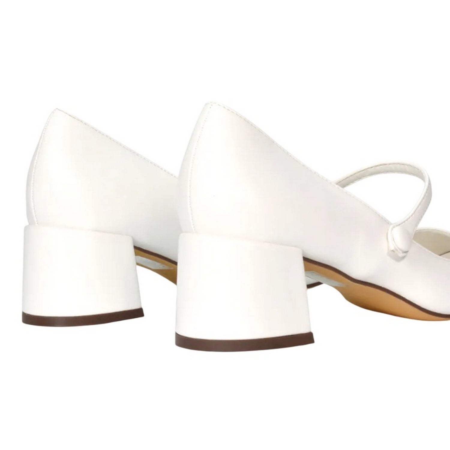 White - Back - XY London Womens-Ladies Leneka Front Strap Low Block Heel Court Shoes