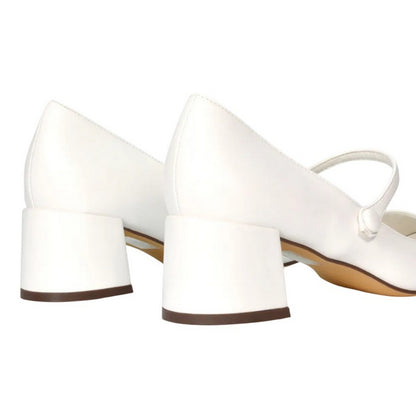 White - Back - XY London Womens-Ladies Leneka Front Strap Low Block Heel Court Shoes