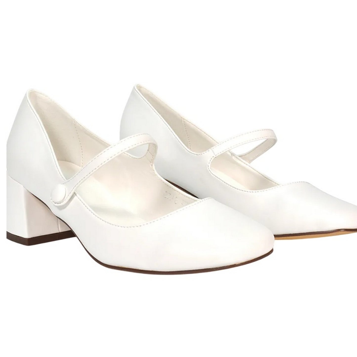 White - Front - XY London Womens-Ladies Leneka Front Strap Low Block Heel Court Shoes
