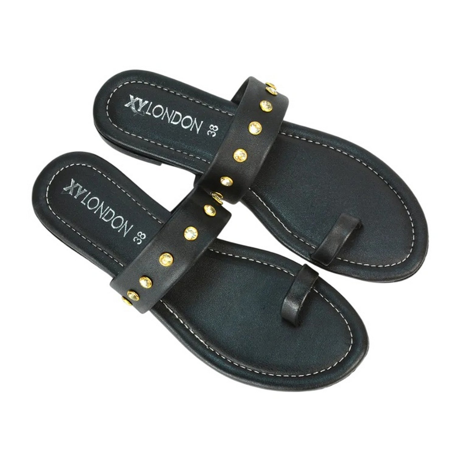 Black - Lifestyle - XY London Womens-Ladies Isobel Diamante Leather Sandals