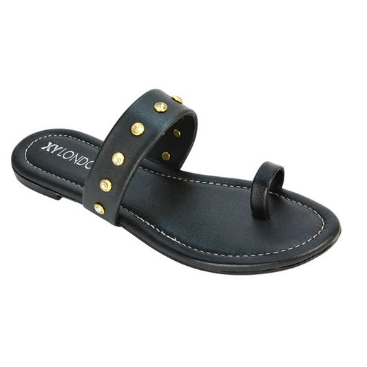 Black - Front - XY London Womens-Ladies Isobel Diamante Leather Sandals