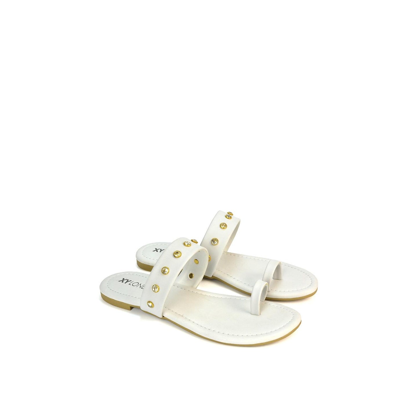 White - Lifestyle - XY London Womens-Ladies Isobel Diamante Leather Sandals