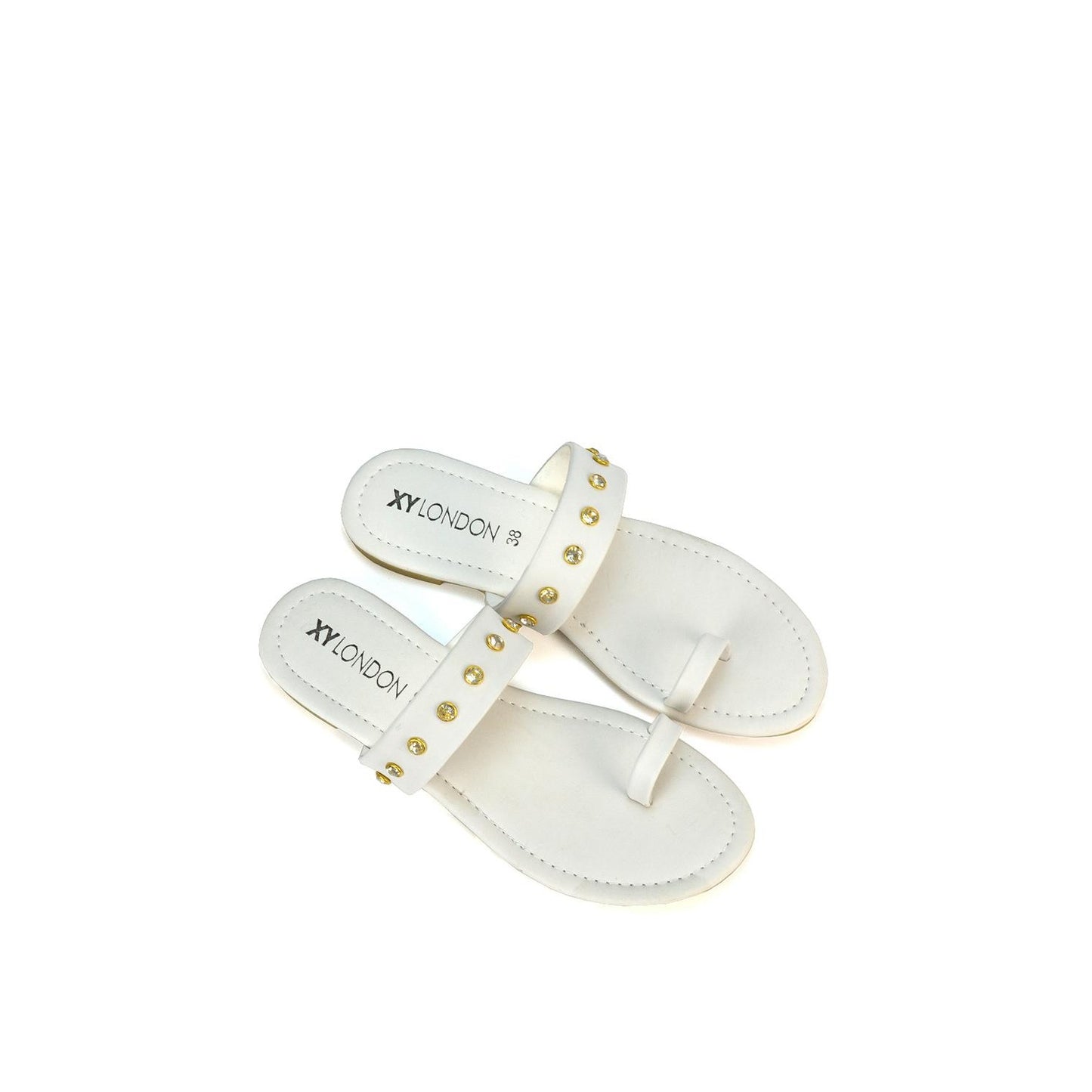 White - Pack Shot - XY London Womens-Ladies Isobel Diamante Leather Sandals