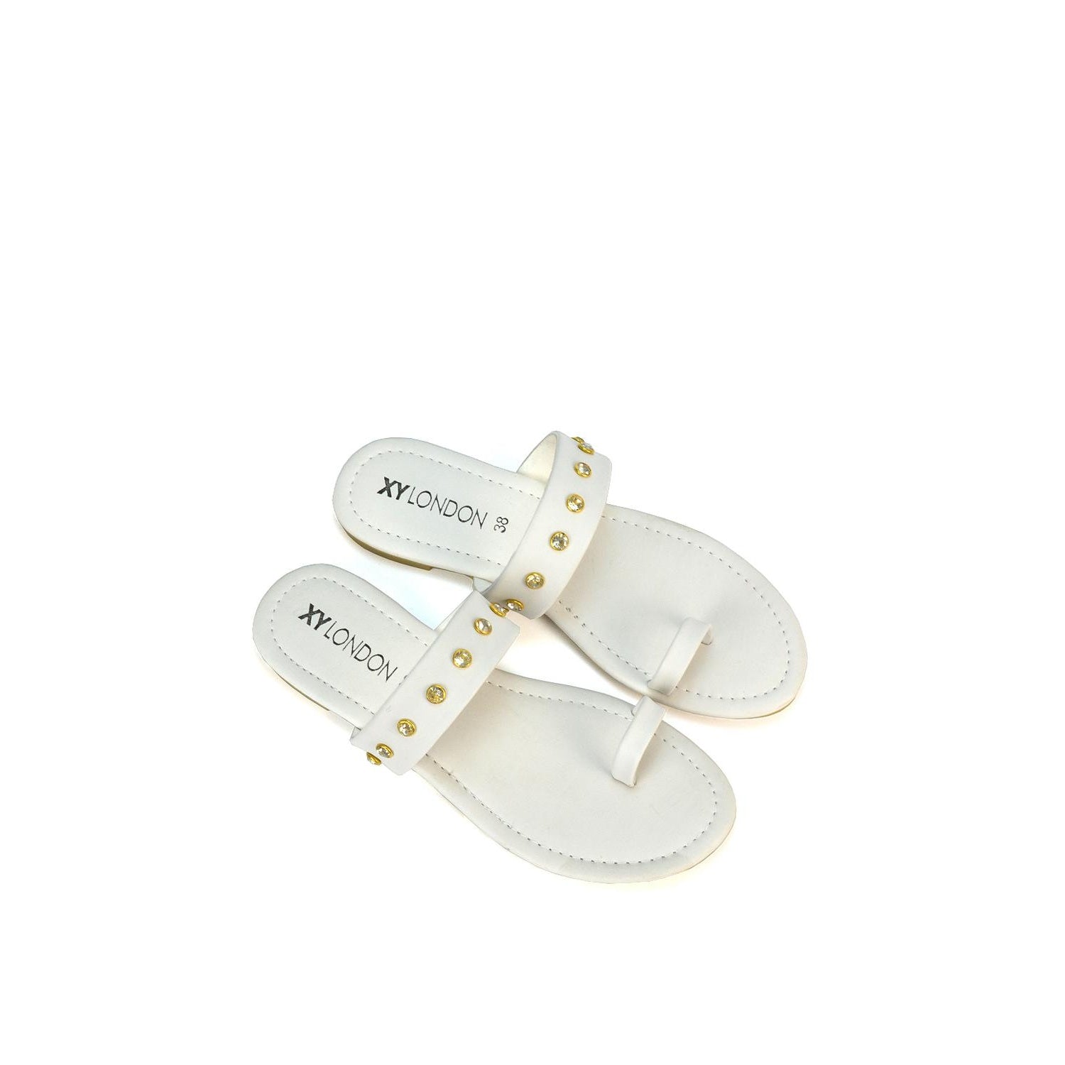 White - Pack Shot - XY London Womens-Ladies Isobel Diamante Leather Sandals