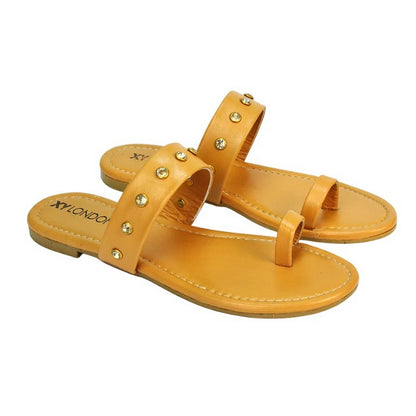 Tan - Side - XY London Womens-Ladies Isobel Diamante Leather Sandals