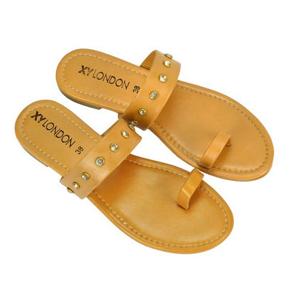 Tan - Lifestyle - XY London Womens-Ladies Isobel Diamante Leather Sandals