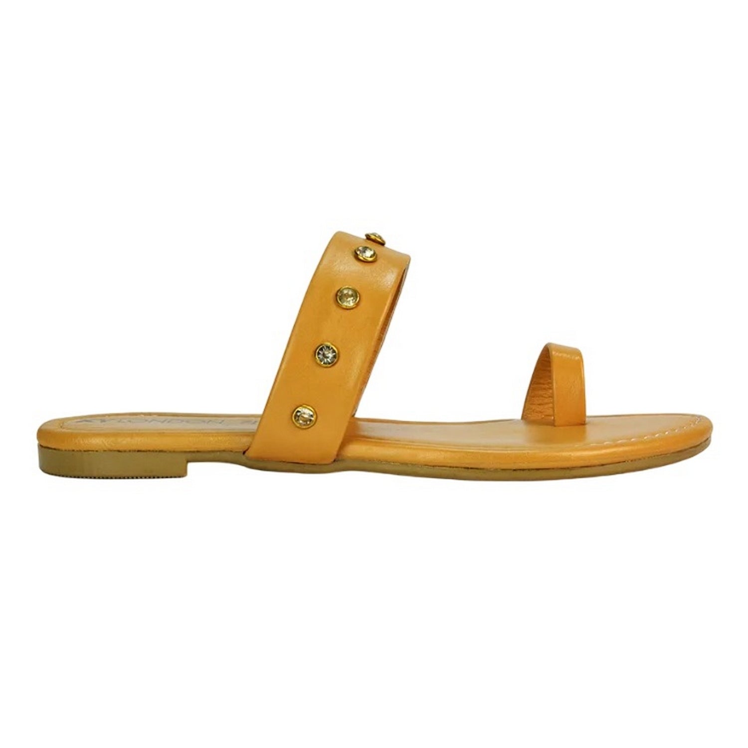 Tan - Back - XY London Womens-Ladies Isobel Diamante Leather Sandals