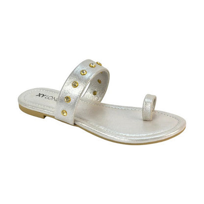 Silver - Front - XY London Womens-Ladies Isobel Diamante Leather Sandals