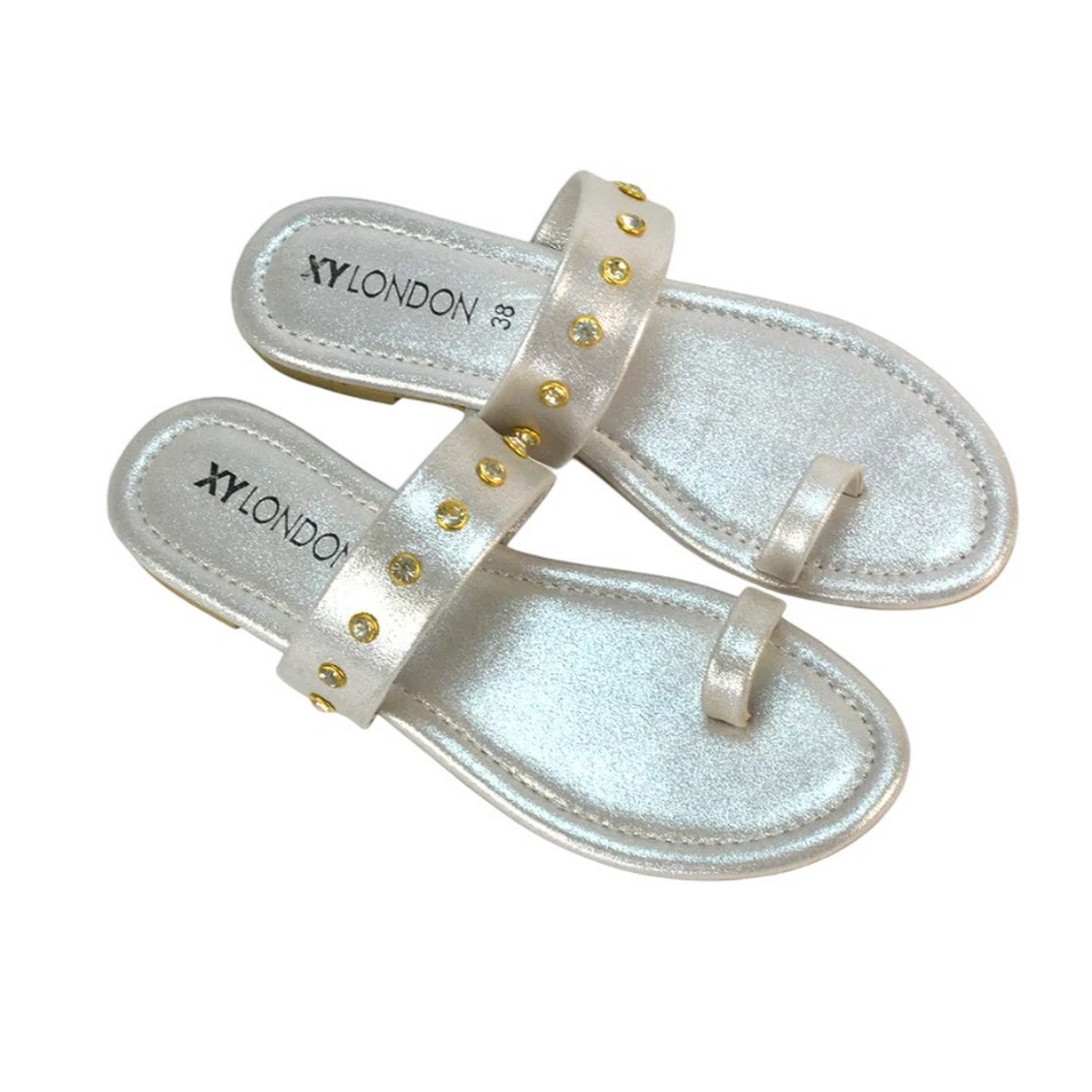 Silver - Lifestyle - XY London Womens-Ladies Isobel Diamante Leather Sandals