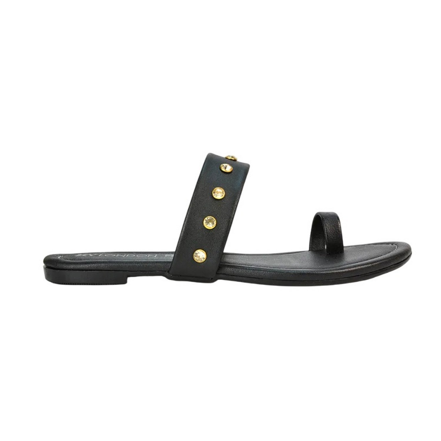 Black - Back - XY London Womens-Ladies Isobel Diamante Leather Sandals