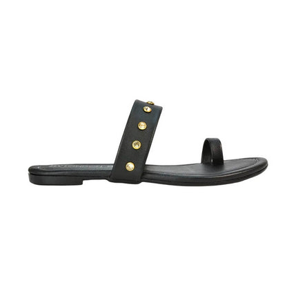 Black - Back - XY London Womens-Ladies Isobel Diamante Leather Sandals