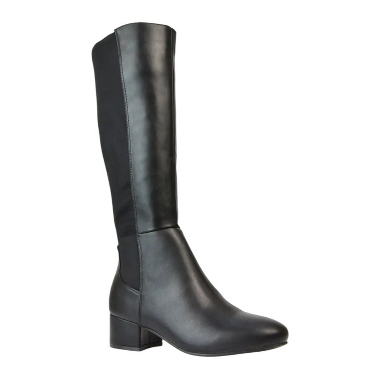 Black - Lifestyle - XY London Womens-Ladies Hannah Zip Elasticated Shaft Low Block Heel Long Boots