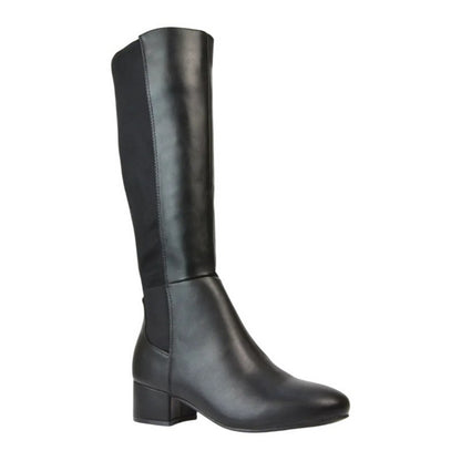 Black - Lifestyle - XY London Womens-Ladies Hannah Zip Elasticated Shaft Low Block Heel Long Boots