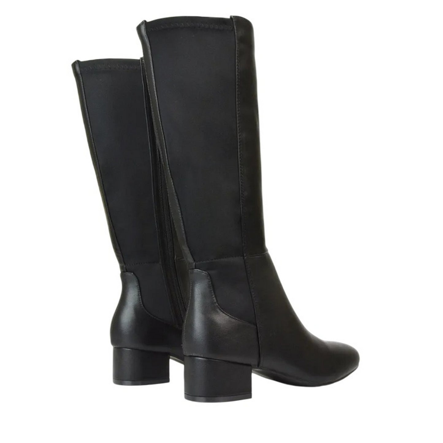 Black - Back - XY London Womens-Ladies Hannah Zip Elasticated Shaft Low Block Heel Long Boots