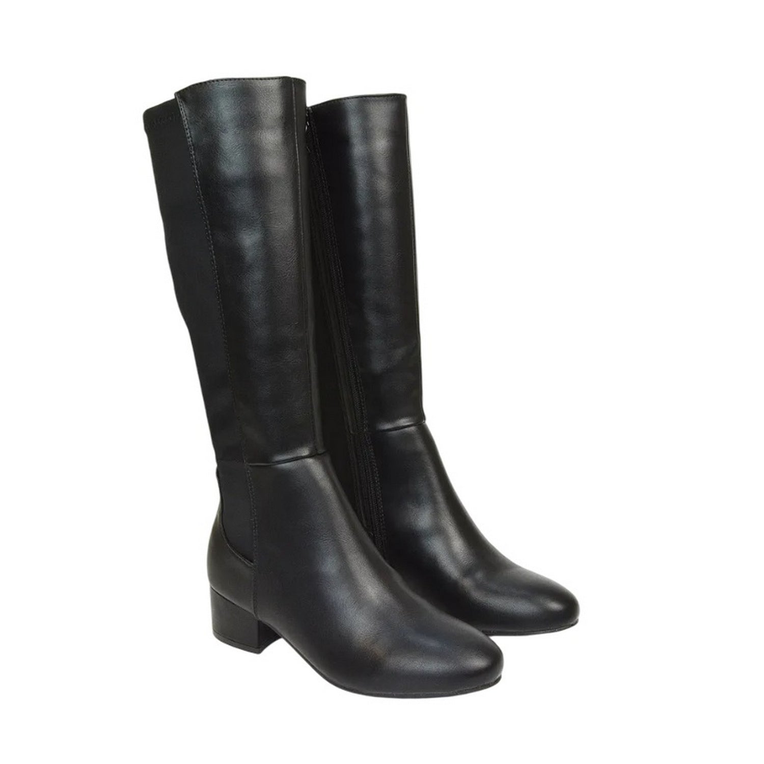 Black - Pack Shot - XY London Womens-Ladies Hannah Zip Elasticated Shaft Low Block Heel Long Boots