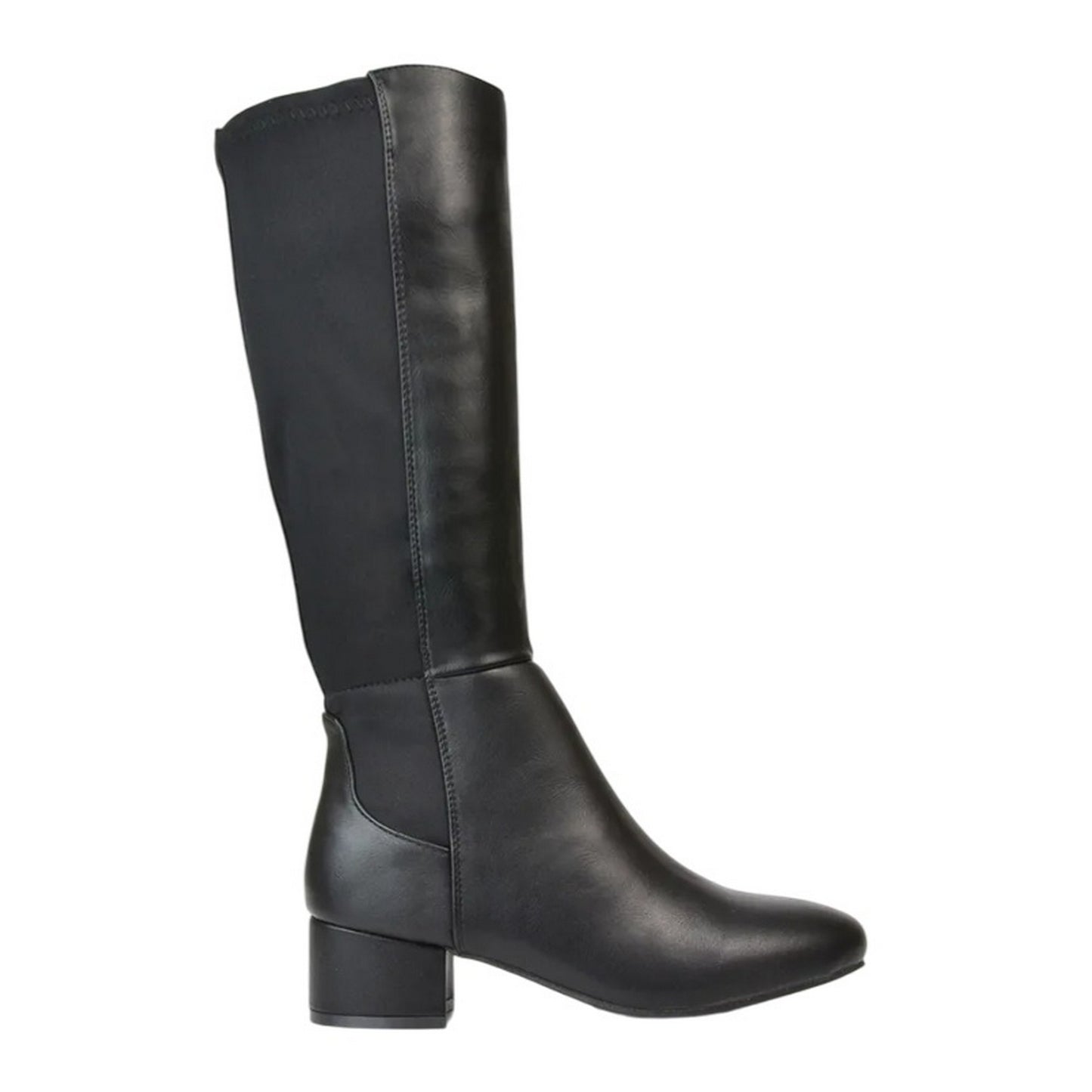 Black - Side - XY London Womens-Ladies Hannah Zip Elasticated Shaft Low Block Heel Long Boots