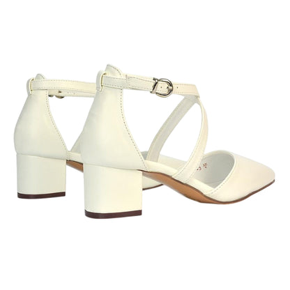 White - Back - XY London Womens-Ladies Cynthia Medium Block Heel Court Shoes