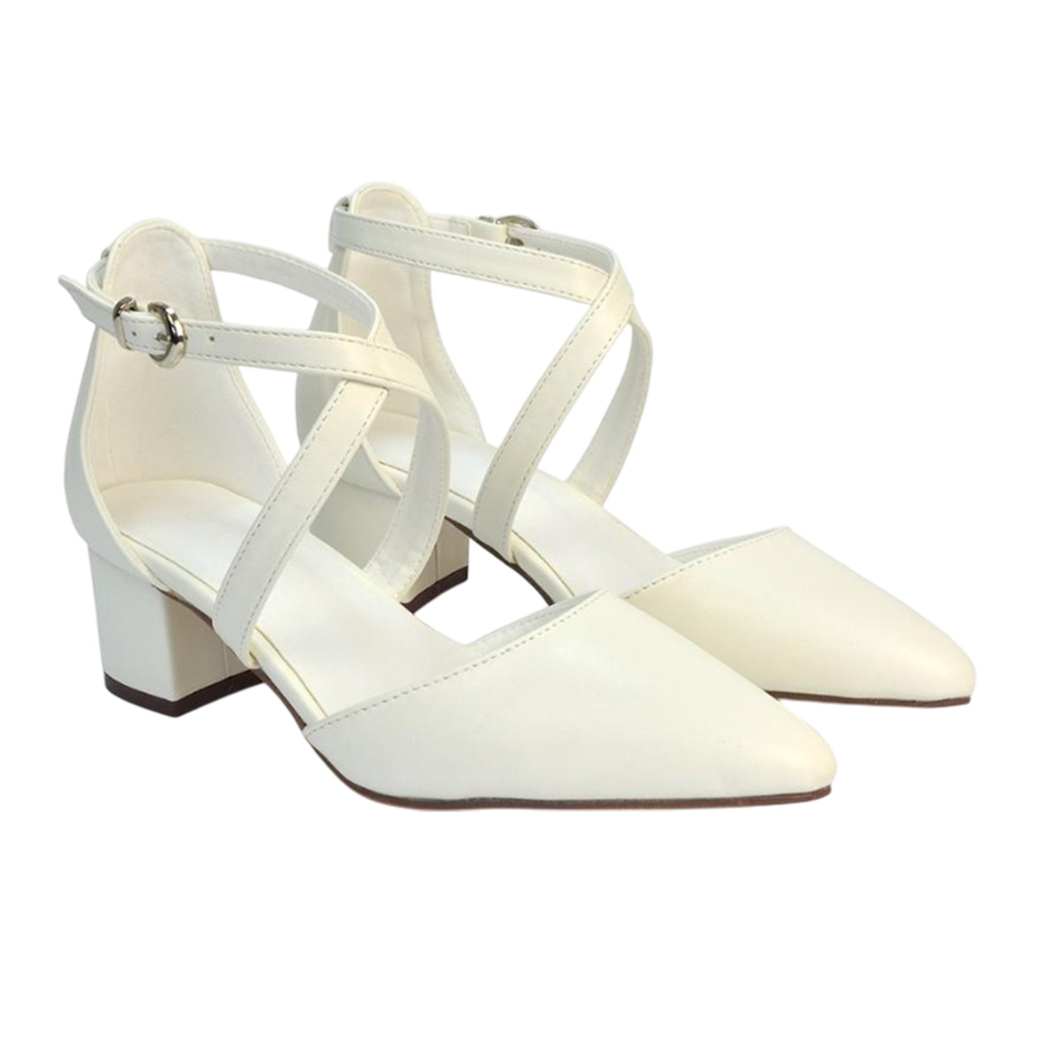 White - Lifestyle - XY London Womens-Ladies Cynthia Medium Block Heel Court Shoes
