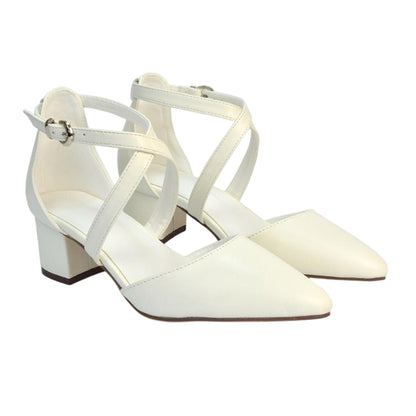 White - Lifestyle - XY London Womens-Ladies Cynthia Medium Block Heel Court Shoes