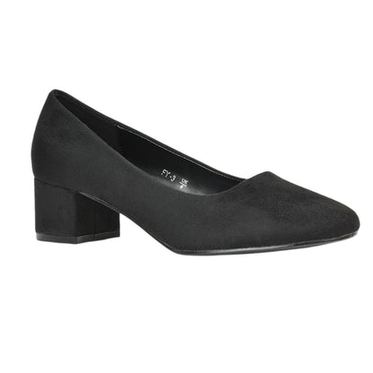 Jet Black - Back - XY London Womens-Ladies Liberty Low Block Heel Court Pumps