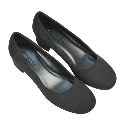 Jet Black - Side - XY London Womens-Ladies Liberty Low Block Heel Court Pumps