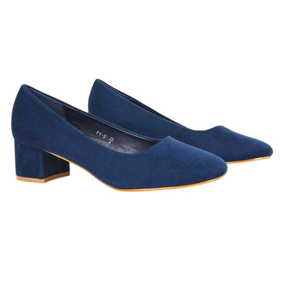 Navy - Front - XY London Womens-Ladies Liberty Low Block Heel Court Pumps