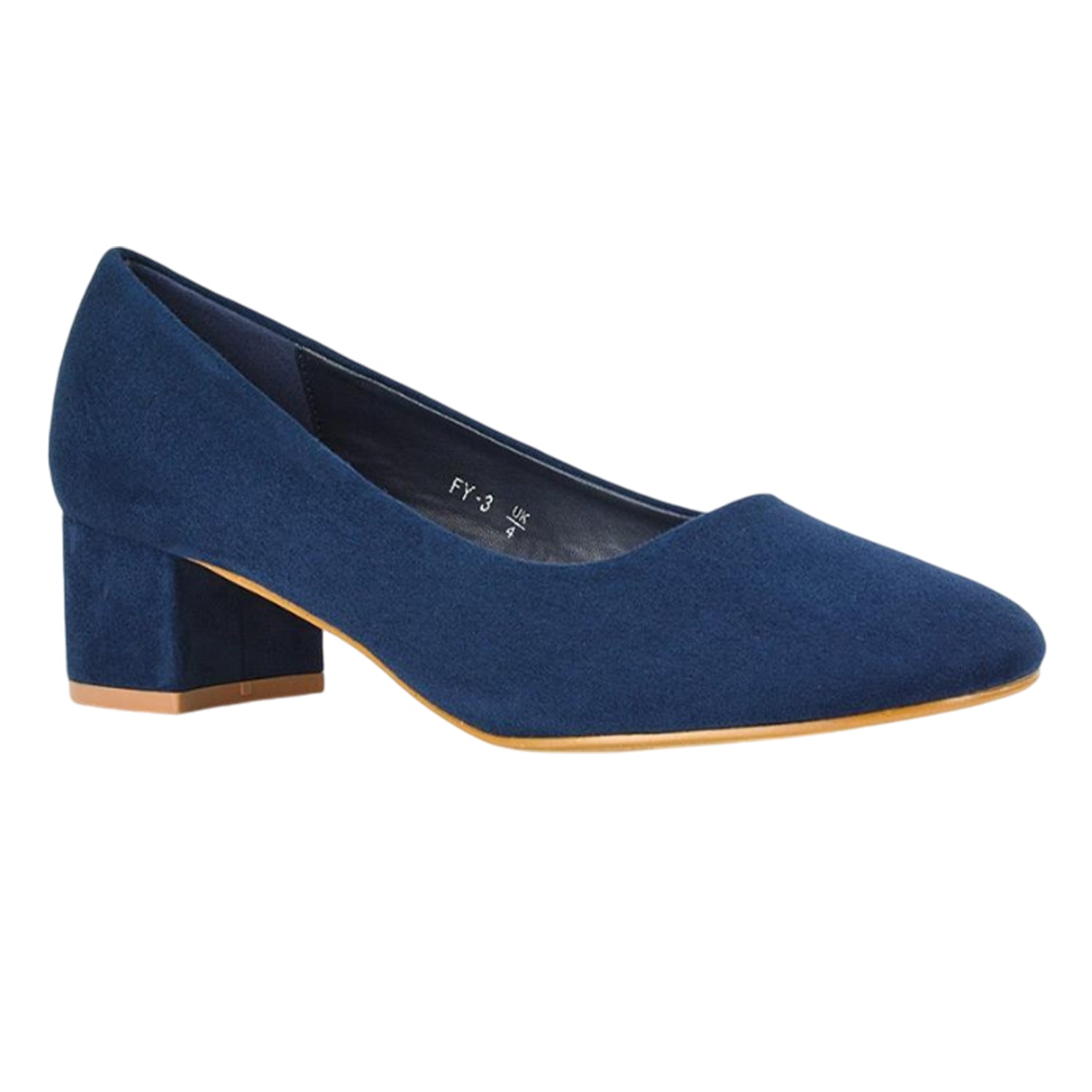 Navy - Side - XY London Womens-Ladies Liberty Low Block Heel Court Pumps