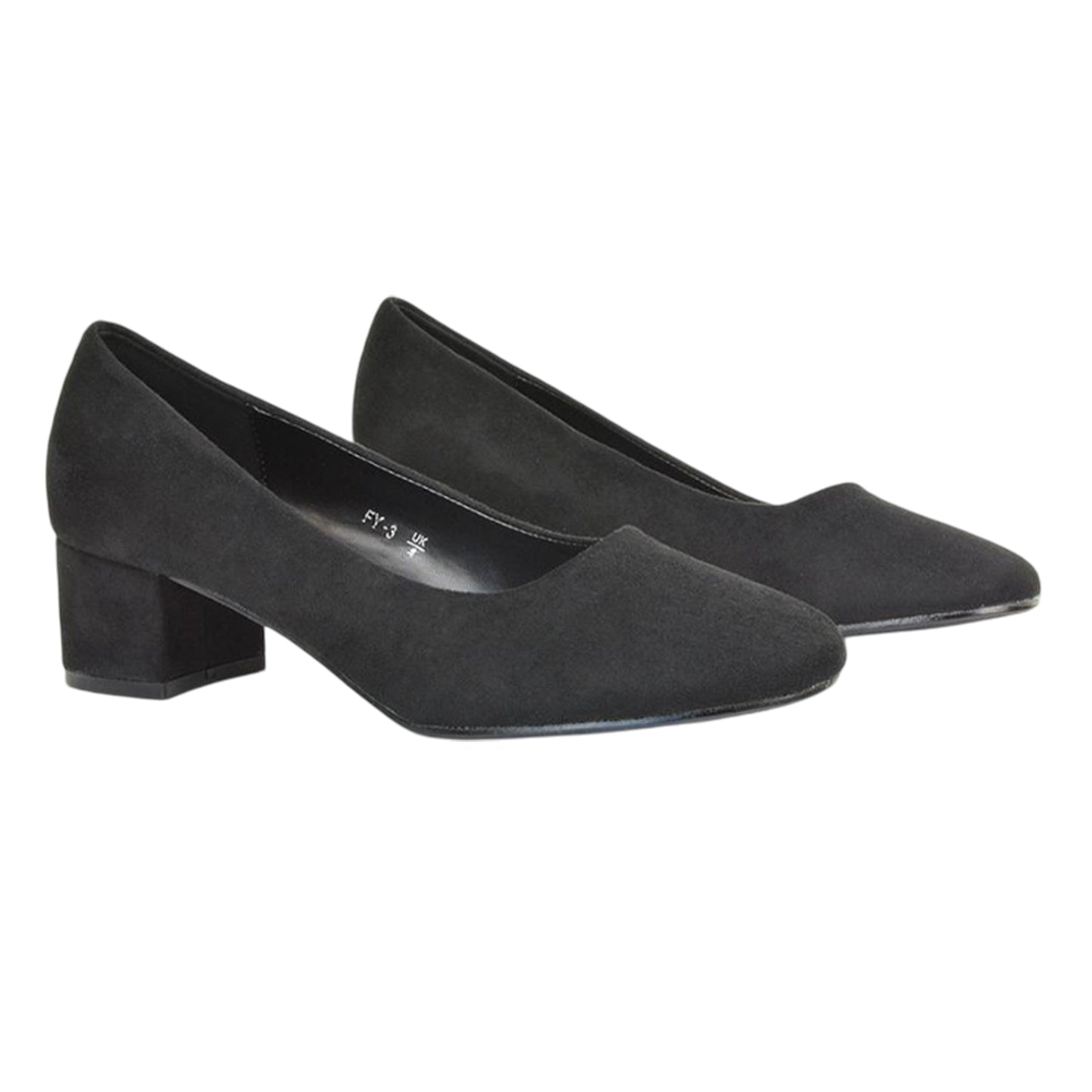 Jet Black - Front - XY London Womens-Ladies Liberty Low Block Heel Court Pumps