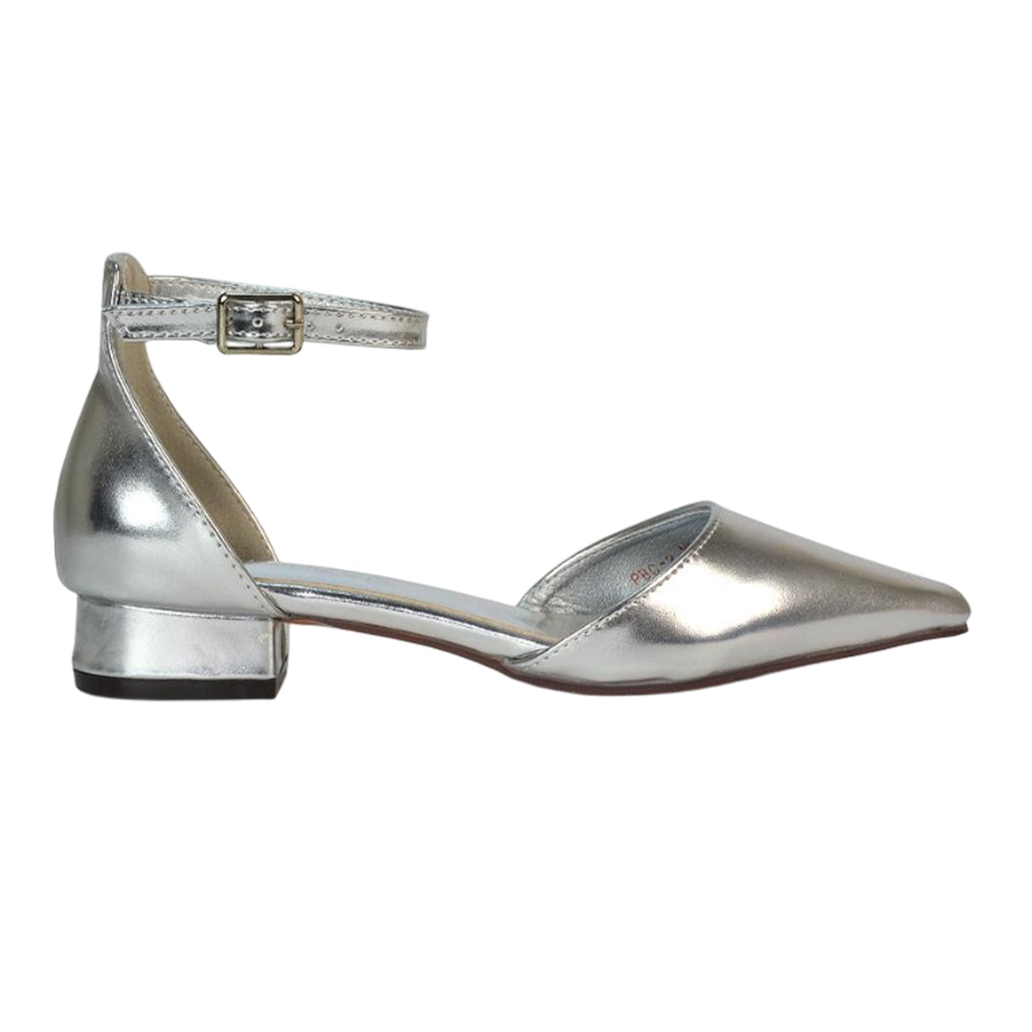 Metallic Silver - Pack Shot - XY London Womens-Ladies Jenny Metallic Low Heel Court Shoes