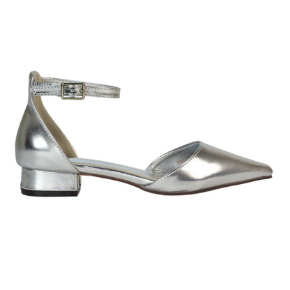 Metallic Silver - Pack Shot - XY London Womens-Ladies Jenny Metallic Low Heel Court Shoes