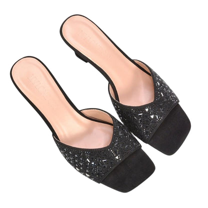 Black - Pack Shot - XY London Womens-Ladies Georgia Diamante Heeled Mule Sandals