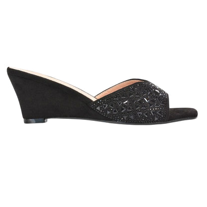Black - Close up - XY London Womens-Ladies Georgia Diamante Heeled Mule Sandals