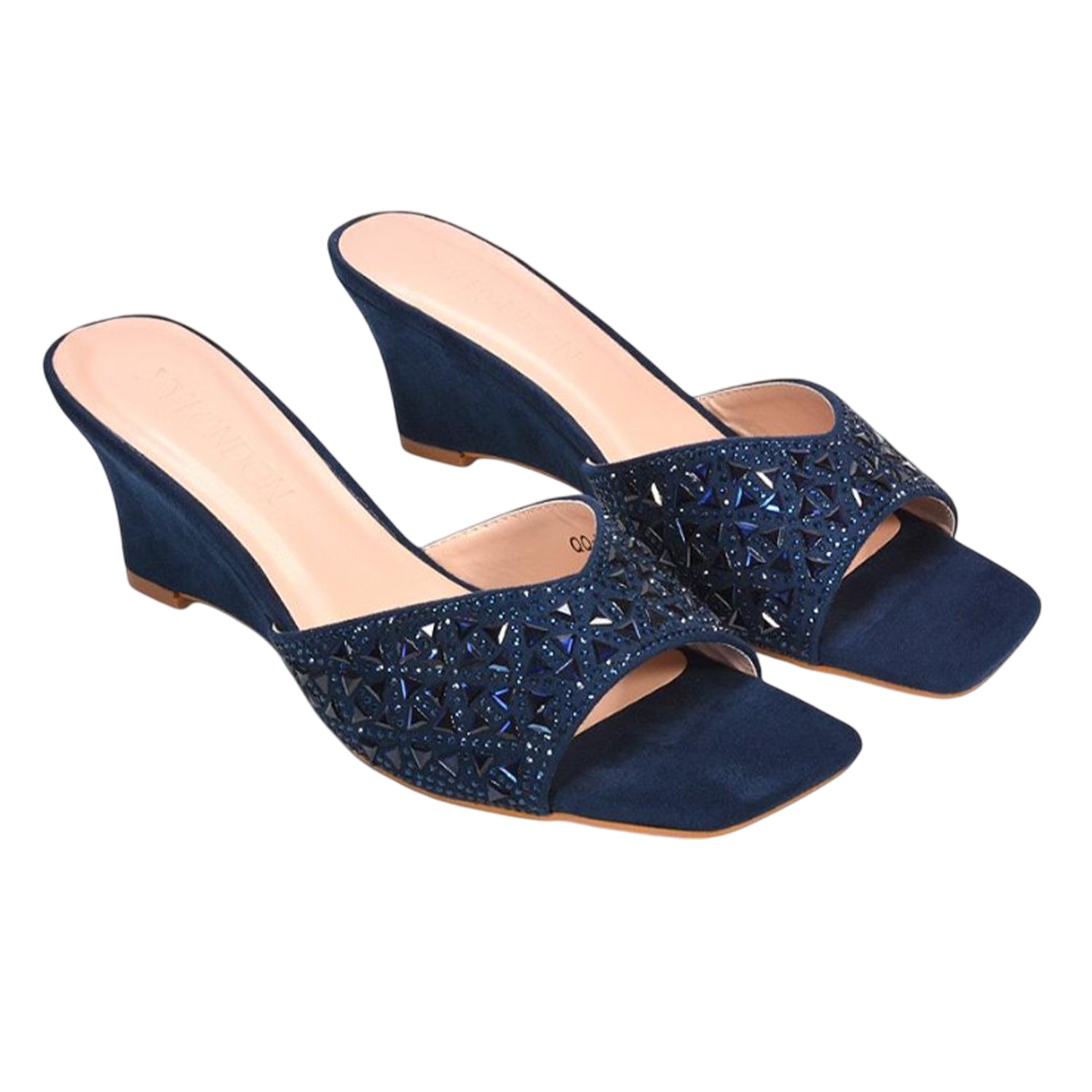 Navy - Front - XY London Womens-Ladies Georgia Diamante Heeled Mule Sandals