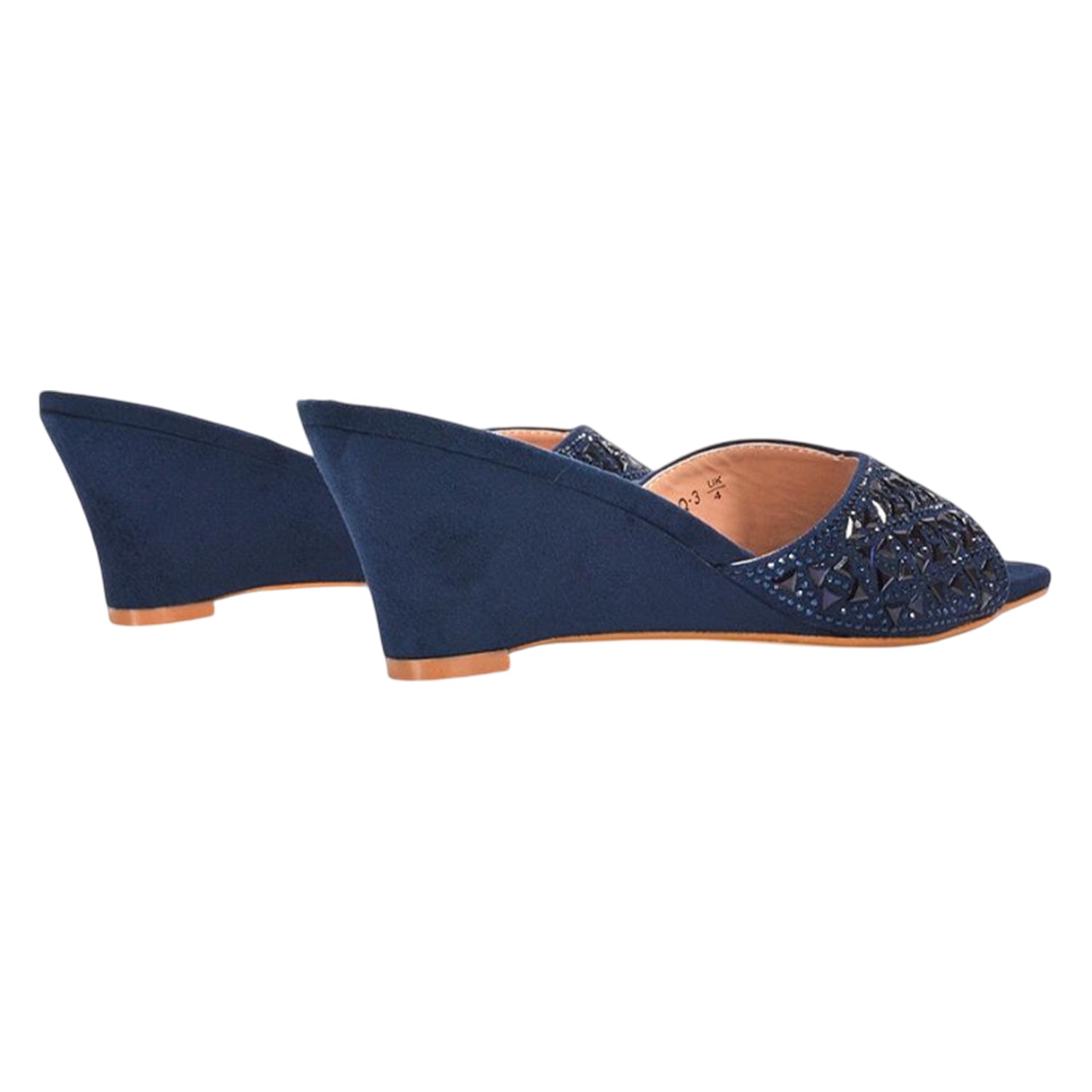 Navy - Back - XY London Womens-Ladies Georgia Diamante Heeled Mule Sandals